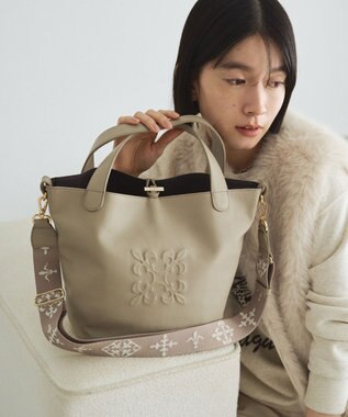 russet 《WEB限定》エンボスモノグラム ソフトレザー2WAYミニトートバッグ(CE-1672-WEB) GrayBeige