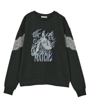 Green Parks VILLAINS/レースドッキングプリントスウェット White