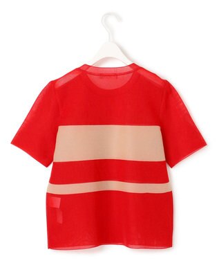 ICB 【洗える】 シアースムースボーダー ニット レッド×チノベージュ系