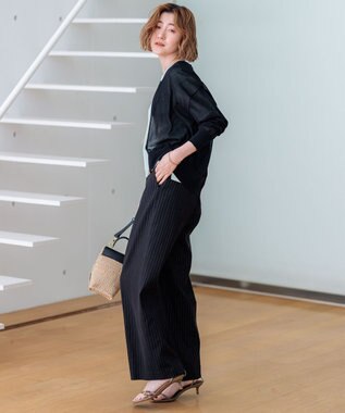 23区 L 【一部店舗限定/洗える】ライトシアーニット ジップカーディガン ブラック系