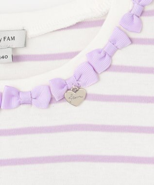 ANY KIDS リボン×ボーダー長袖Tシャツ ラベンダー×エクリュ