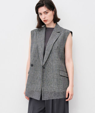 yori グレンチェックサイドリボン ジレ リバーシブル ヨリ ウール yori