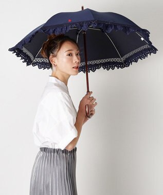 MOONBAT 【遮光/晴雨兼用日傘】POLO RALPH LAUREN(ポロ ラルフローレン) エンブフリル 長傘 遮熱 UV ディープブルー