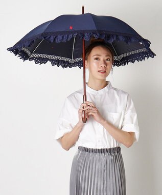 MOONBAT 【遮光/晴雨兼用日傘】POLO RALPH LAUREN(ポロ ラルフローレン) エンブフリル 長傘 遮熱 UV ディープブルー