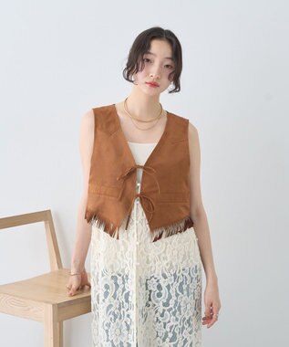 earth music&ecology スウェード調フリンジベスト Brown