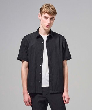 JOSEPH HOMME 【新型】トリコサッカーストレッチ　 レギュラーカラー半袖シャツ ブラック系