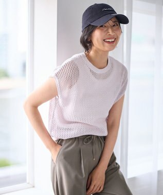 ANY フレンチスリーブメッシュニット ラベンダー