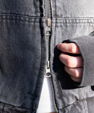 WEGO ヴィンテージウォッシュショートフードブルゾン ブラック