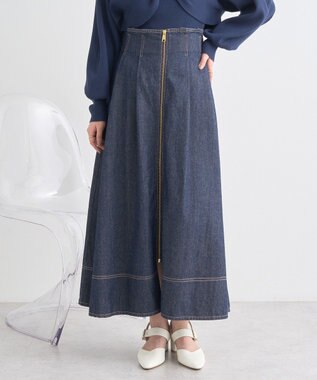 earth music&ecology フロントＺＩＰデニムスカート Indigo