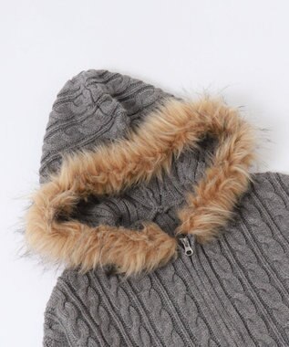 WEGO フェイクファー付きケーブルニットパーカー グレー