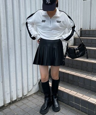 WEGO 刺繍ハーフジップショートスウェット ホワイト