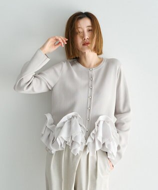 YECCA VECCA パール釦ラッフルカーディガン