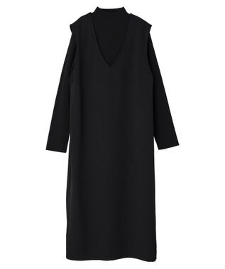 earth music&ecology ＳＥＴ２点Ｖネックジャンスカ＋ハイネックニット Black