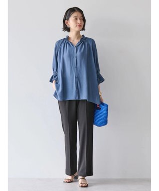 AMERICAN HOLIC 接触冷感　フリル衿５分袖ブラウス Navy