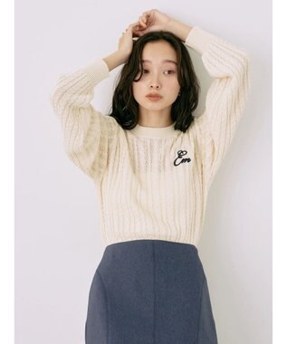 earth music&ecology 刺繍入りケーブルニットプルオーバー