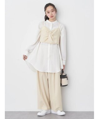 earth music&ecology ピンストライプ胸元レースビスチェ Beige