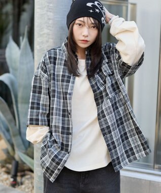 WEGO 【ユニセックス着用ITEM】アンサンブルチェックシャツ（LS） ブラックチェック1