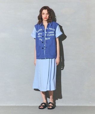 GRACE CONTINENTAL リネンタッチミリタリードレス サックス