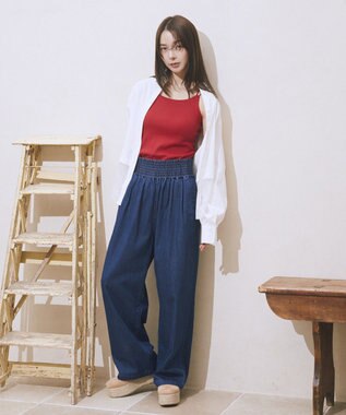 earth music&ecology 冷感２タックイージーワイドデニム Indigo