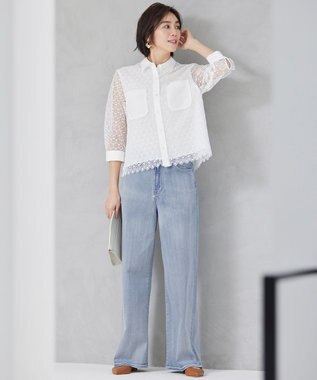 自由区 【洗える】ウスカルデニム ワイドパンツ ライトインディゴ