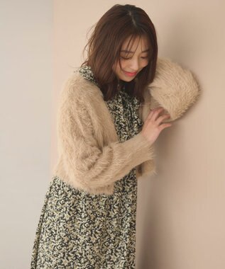 Feroux 【洗える】シャギーショート カーディガン ベージュ系