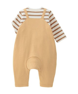 MIKI HOUSE HOT BISCUITS 【70-80cm】 ボーダー柄 重ね着風  カバーオール ベージュ