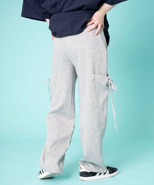 WEGO 【ウエストゴム】リボンカーゴスウェットパンツ 杢グレー