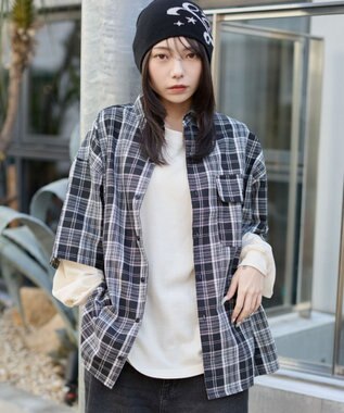 WEGO 【ユニセックス着用ITEM】アンサンブルチェックシャツ（LS） ブラックチェック1