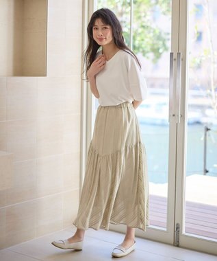 ANY 【ウエストゴム】モールストライプティアードスカート ベージュ