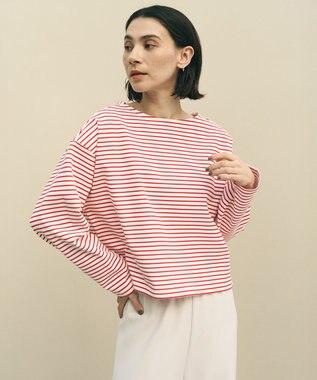 UNFILO ドライタッチリブ バックZIP ボーダートップス