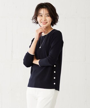 J.PRESS LADIES 【洗える】 レーヨンストレッチフルニードル ニット ネイビー系