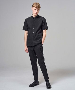 JOSEPH HOMME 【新型】トリコサッカーストレッチ　 レギュラーカラー半袖シャツ ブラック系