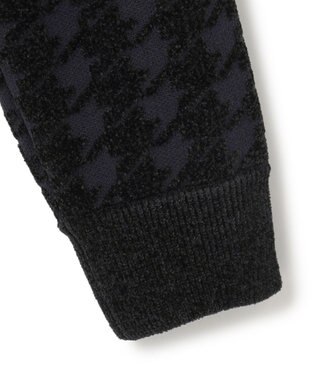 ICB L 【洗える】ハウンドトゥースパターン Vネックカーディガン ネイビー系