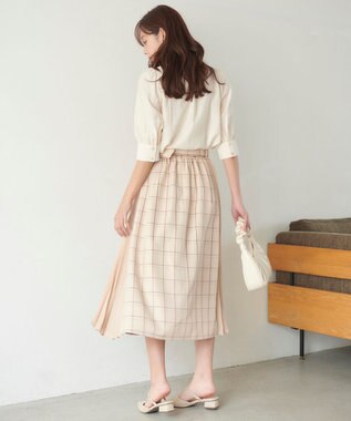 Feroux 【洗える】プリーツコンビチェック スカート ベージュ系3