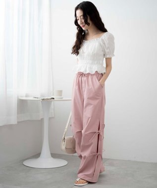 WEGO 【ウエストゴム】サイドリボンパラシュートパンツ ライトピンク
