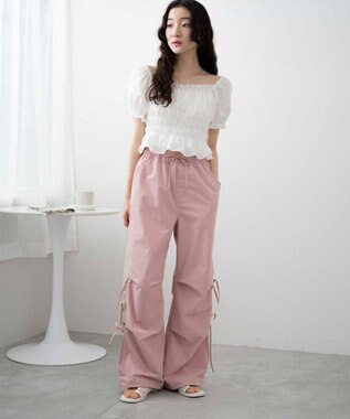 WEGO 【ウエストゴム】サイドリボンパラシュートパンツ ライトピンク
