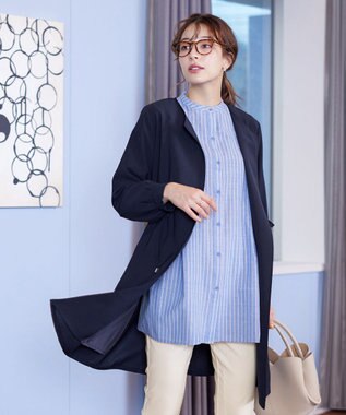 Tiaclasse 【洗える】タックヨーク着流しパフスリ－ブコート ネイビー