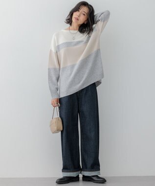 23区 S 【Oggi1月号掲載/洗える】ウールカシミヤ カラーブロック ニット アイボリー系