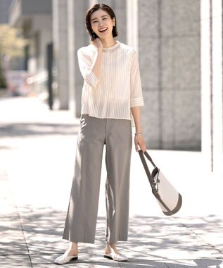 J.PRESS LADIES 【洗える・接触冷感・吸水速乾】ドライリネンストレッチ ワイド パンツ ライトカーキ系