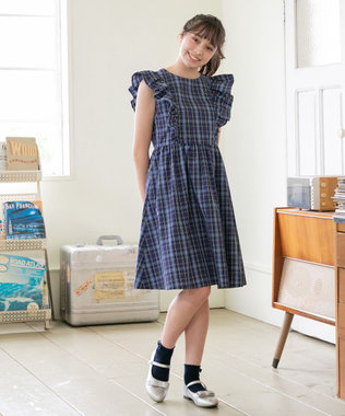 組曲 KIDS 【150-160㎝】チェック ワンピース ネイビー系5