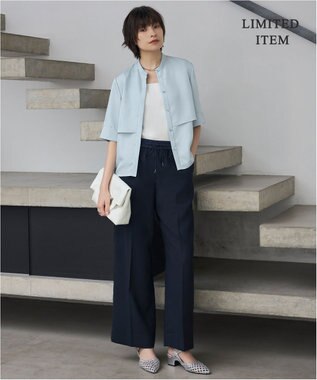 ICB L 【WEB限定・接触冷感・速乾・洗える】シルキーツイル 半袖クロップドシャツ スカイブルー系