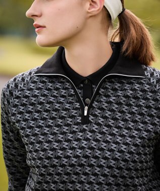 ZERO HALLIBURTON 【セットアップ可能】 モノグラム柄 ハーフジップニット ZHG-W5A4b 85137 ブラック