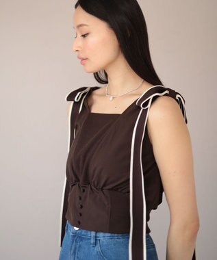 Green Parks ・ｓｗｉｎｇ　ｂｙ　ショルダーリボンノースリーブ Brown