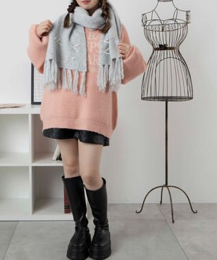 WEGO リボン付きニットストール ライトグレー