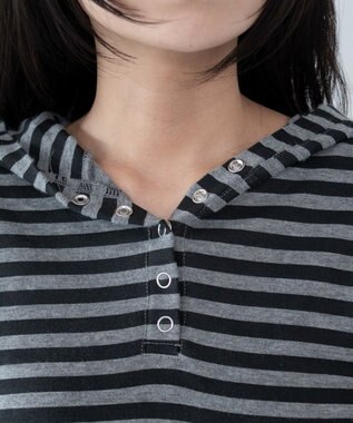 WEGO ヘンリーネックフードロンT グレーボーダー