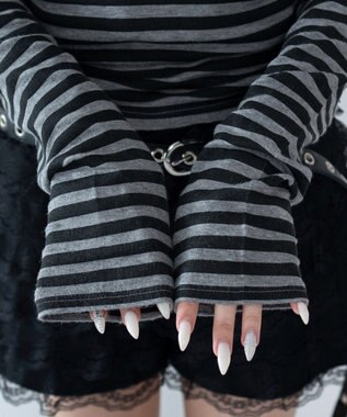 WEGO ヘンリーネックフードロンT グレーボーダー