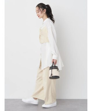 earth music&ecology ピンストライプ胸元レースビスチェ Beige