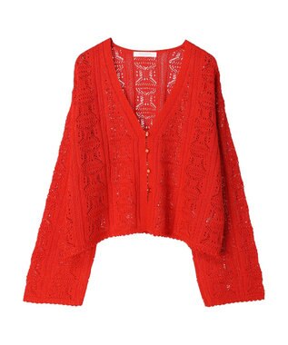 Green Parks 格子柄編みニットカーディガン Red