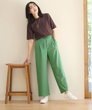ANY 【ウエストゴム】イージケア美脚パンツ ワイド グリーン