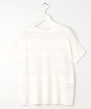 自由区 【UVカット・洗える】クレープストレッチボーダー ニット オフホワイト